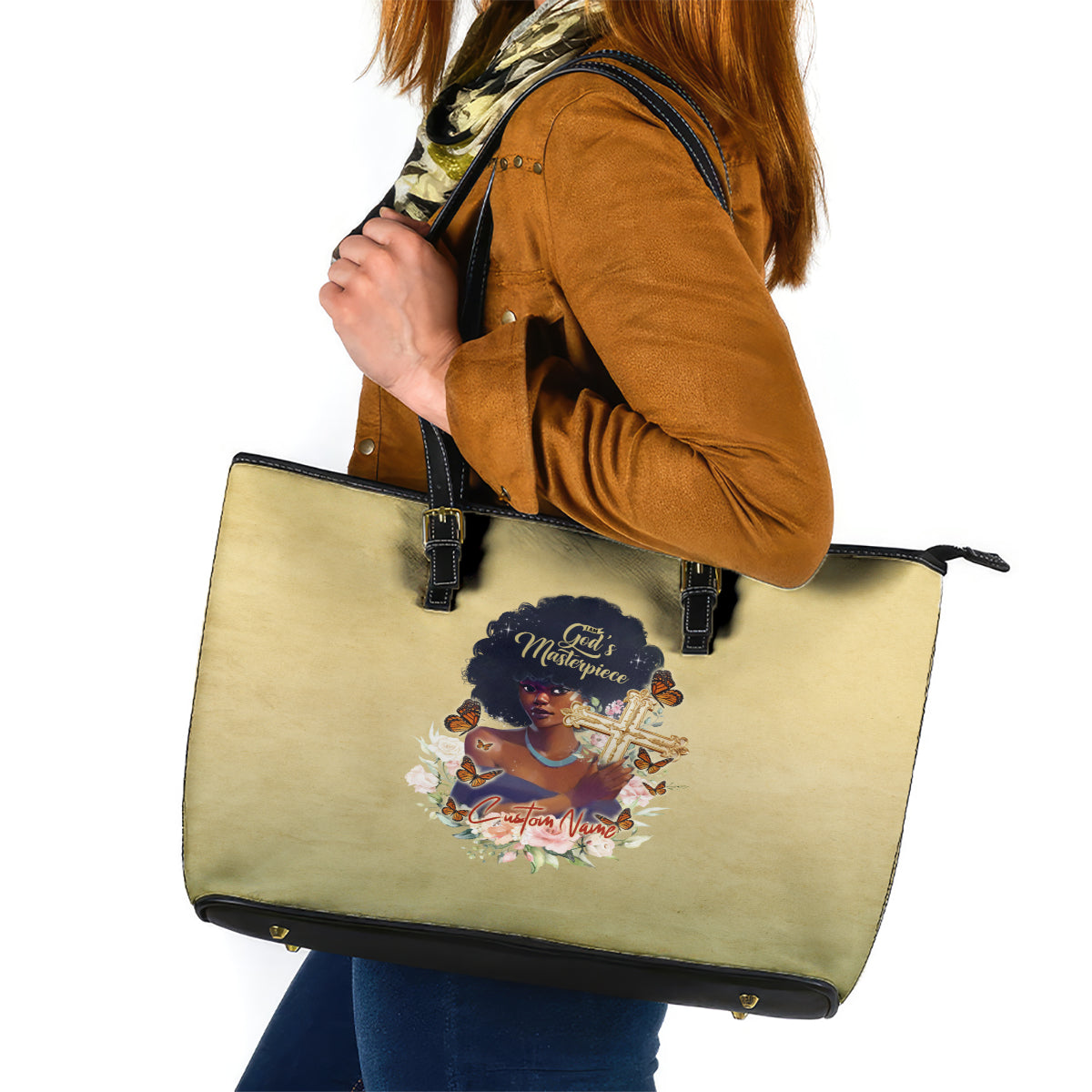 Personalized I Am God's Masterpiece Leather Tote Bag African Women - Wonder Print Shop