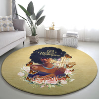 Personalized round beige carpet featuring 'God's Masterpiece' portrait artwork and butterflies