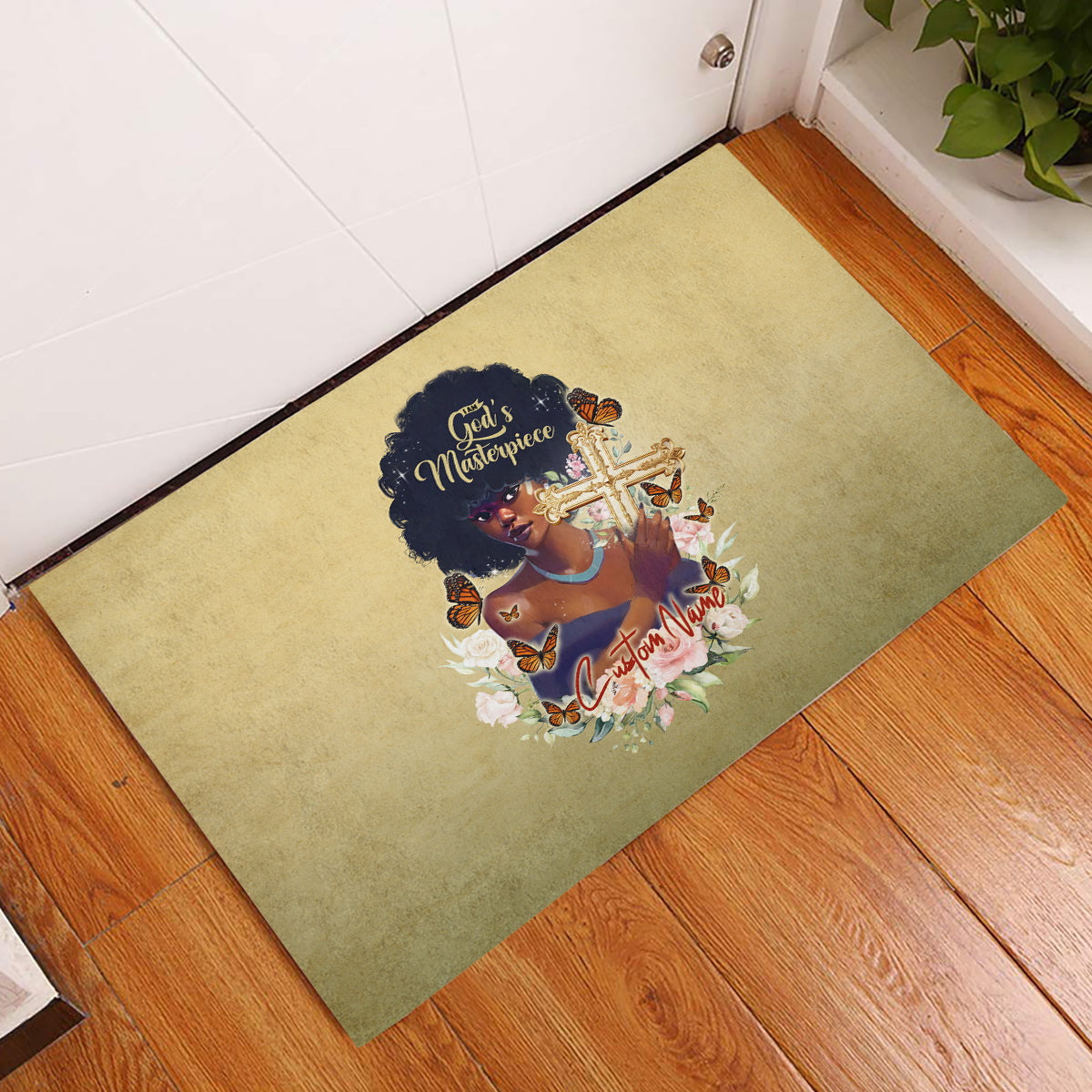 Personalized I Am God's Masterpiece Rubber Doormat African Women