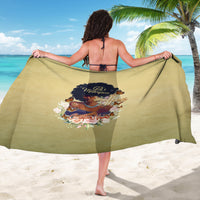 Beige olive sarong draped on woman, back view, portrait graphic centered