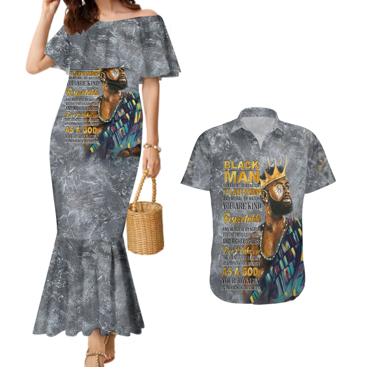 Black Man Africa Couples Matching Mermaid Dress and Hawaiian Shirt Naturally King - Wonder Print Shop