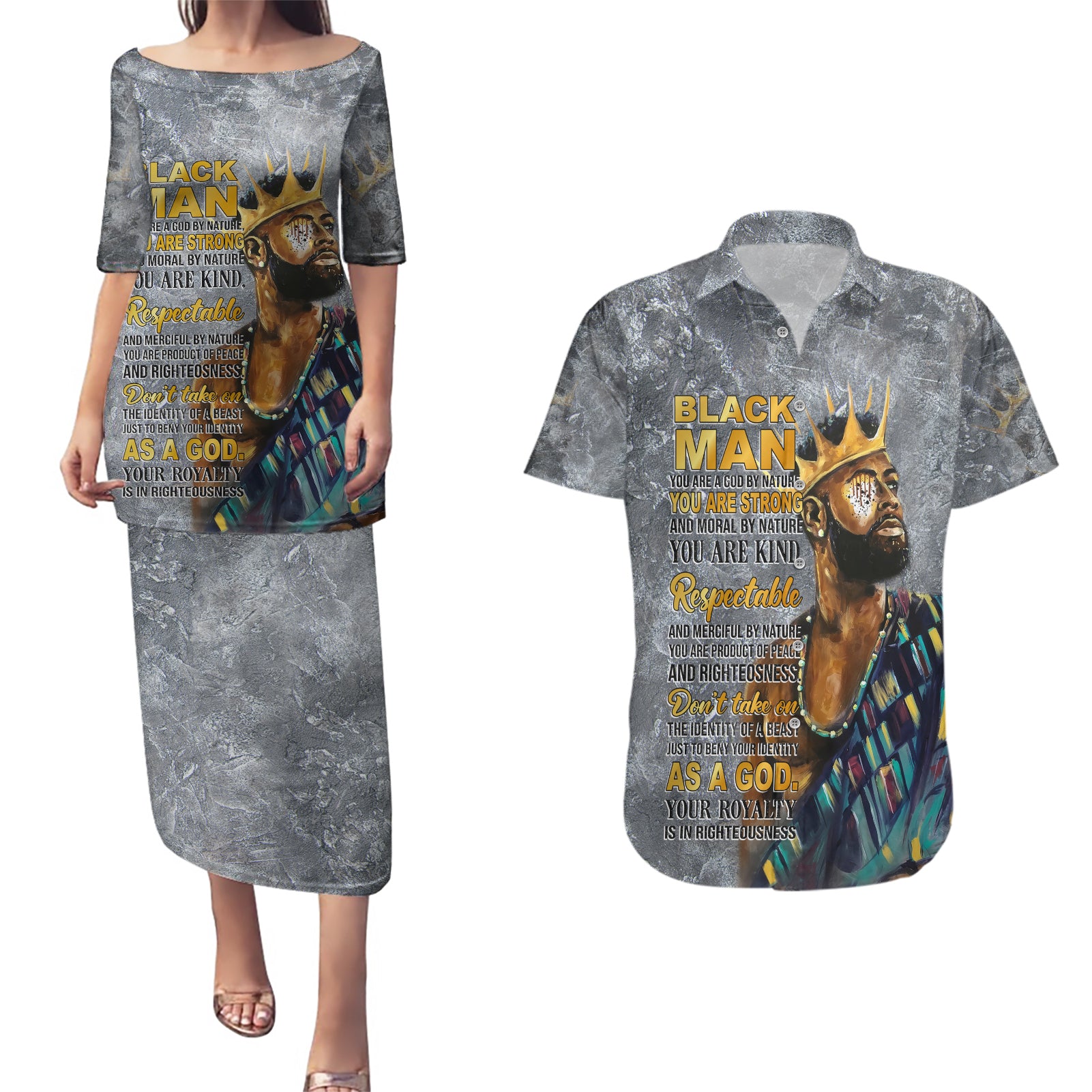 Black Man Africa Couples Matching Puletasi and Hawaiian Shirt Naturally King - Wonder Print Shop