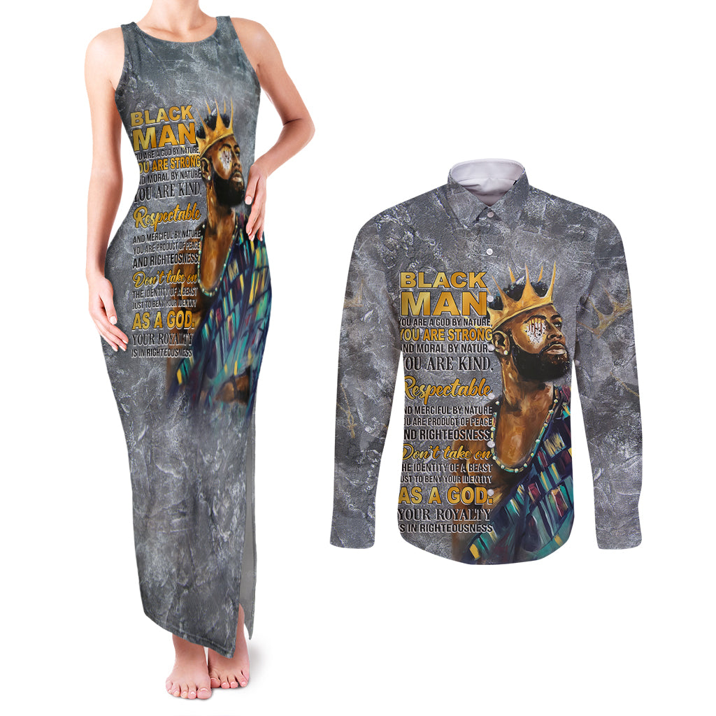 Black Man Africa Couples Matching Tank Maxi Dress and Long Sleeve Button Shirt Naturally King - Wonder Print Shop