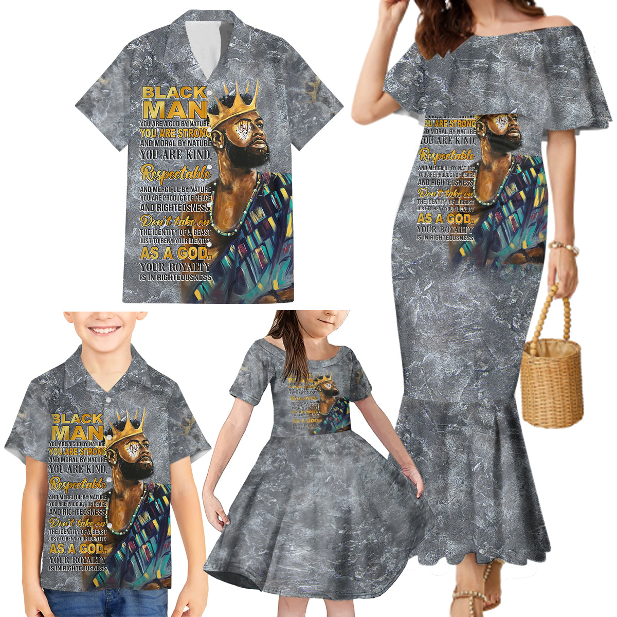 Black Man Africa Family Matching Mermaid Dress and Hawaiian Shirt Naturally King - Wonder Print Shop