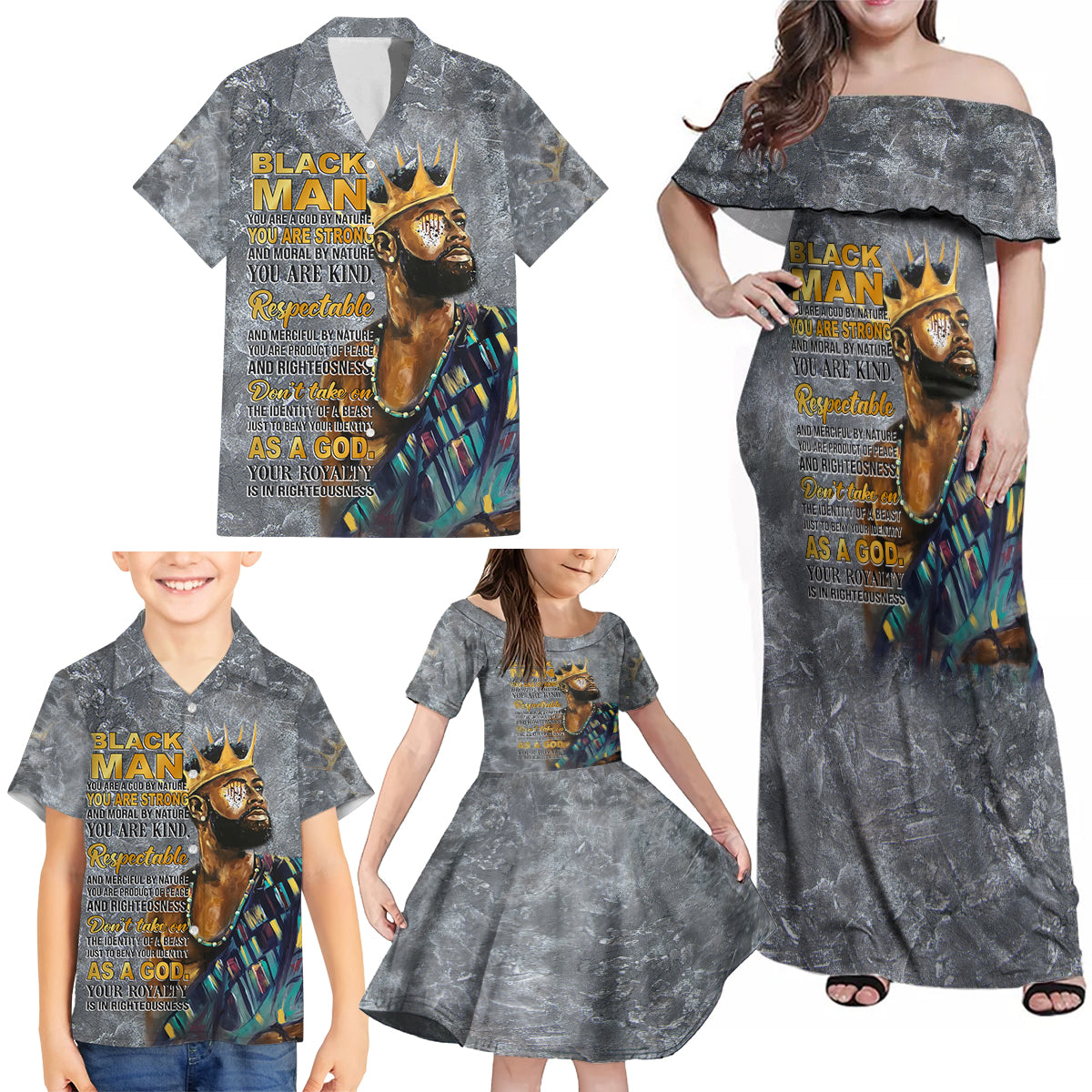 Black Man Africa Family Matching Off Shoulder Maxi Dress and Hawaiian Shirt Naturally King - Wonder Print Shop