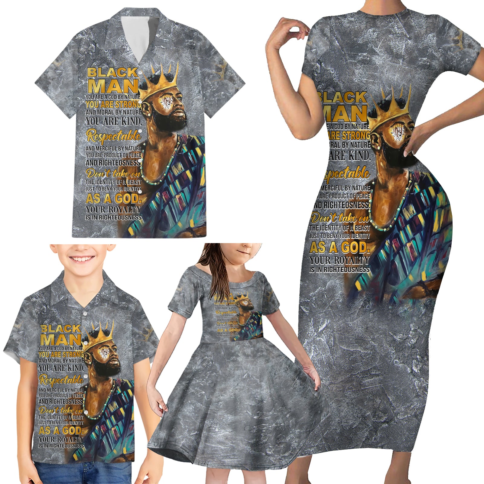 Black Man Africa Family Matching Short Sleeve Bodycon Dress and Hawaiian Shirt Naturally King - Wonder Print Shop