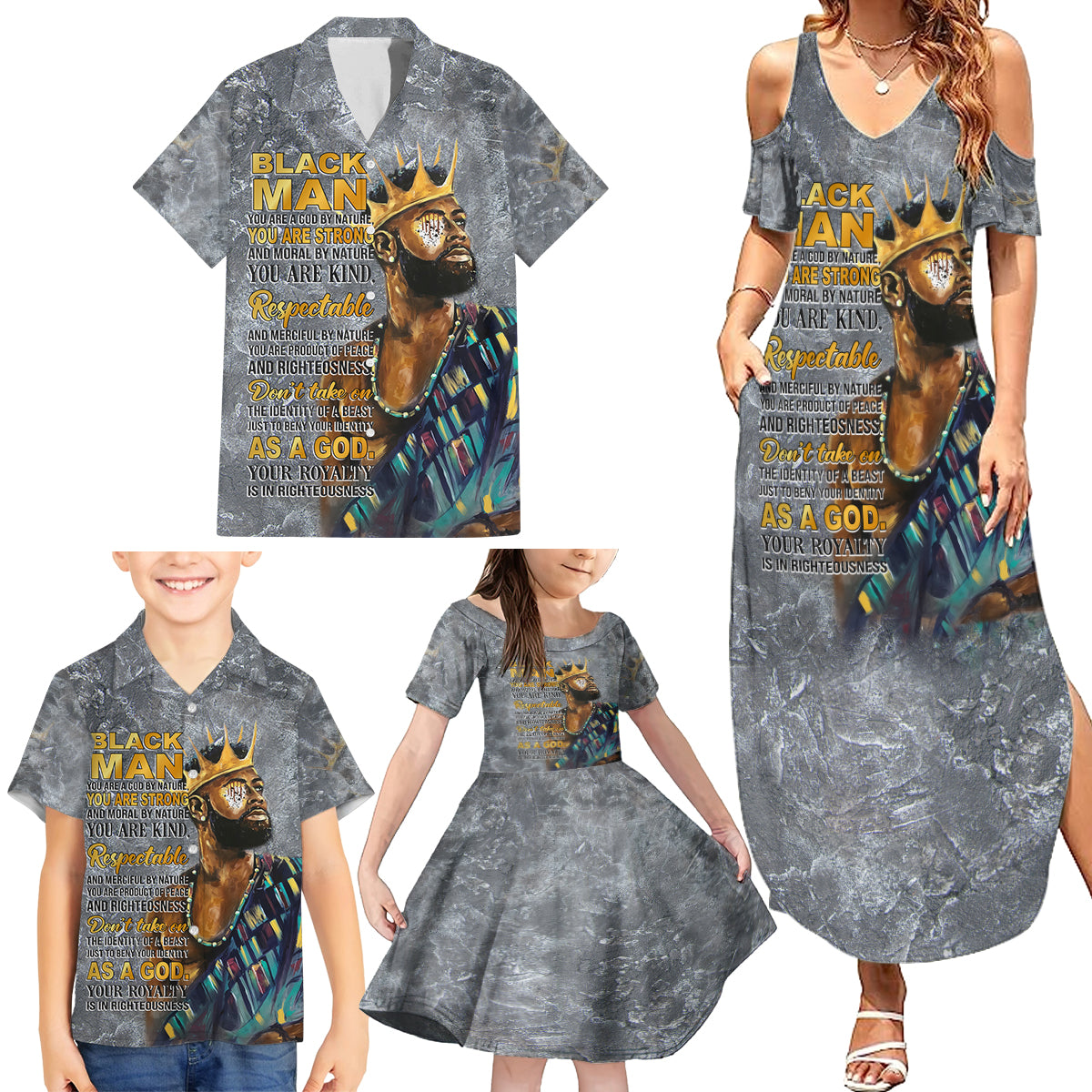 Black Man Africa Family Matching Summer Maxi Dress and Hawaiian Shirt Naturally King - Wonder Print Shop