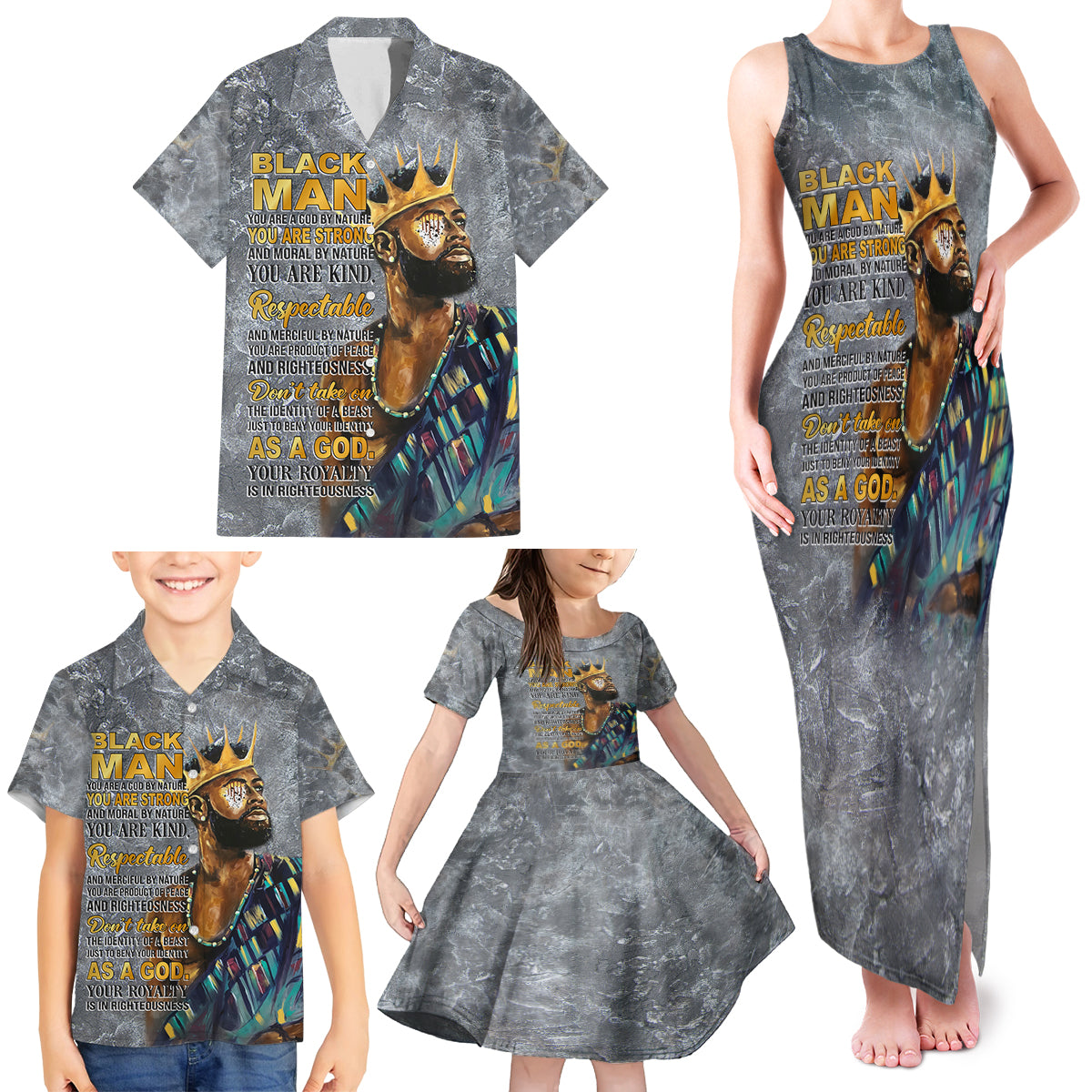 Black Man Africa Family Matching Tank Maxi Dress and Hawaiian Shirt Naturally King - Wonder Print Shop