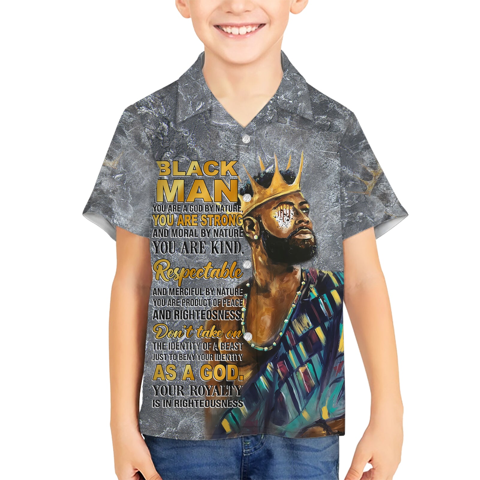 Black Man Africa Kid Hawaiian Shirt Naturally King - Wonder Print Shop