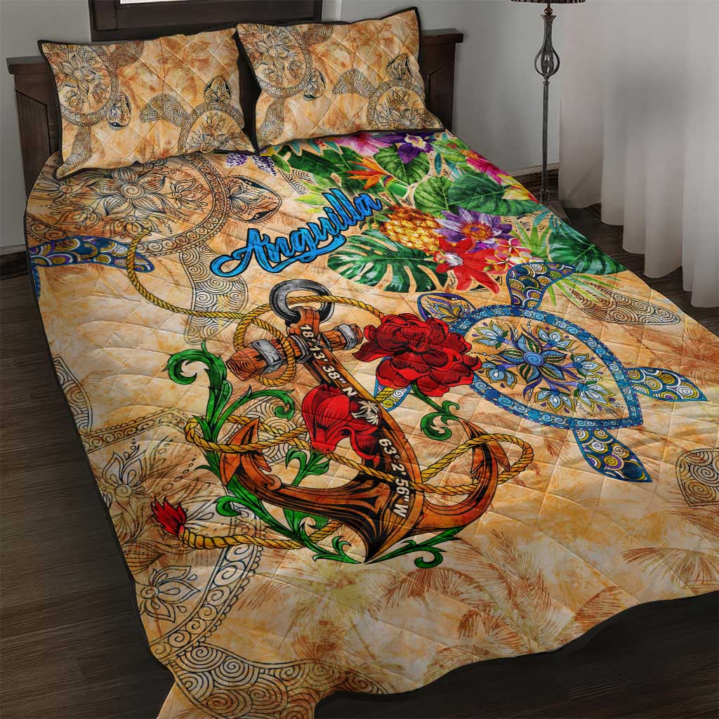 Anguilla Quilt Bed Set Geographic Coordinate Anchor - Turlte Tropical