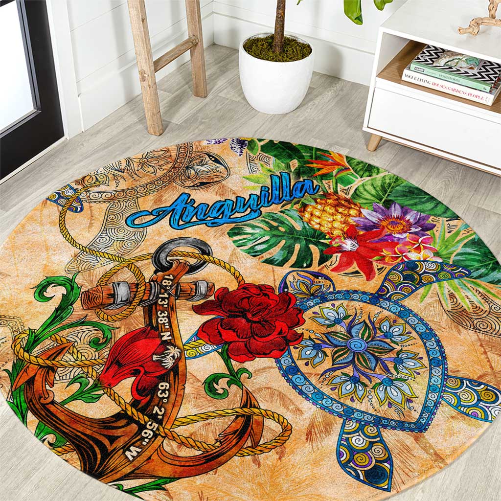 Anguilla Round Carpet Geographic Coordinate Anchor - Turlte Tropical