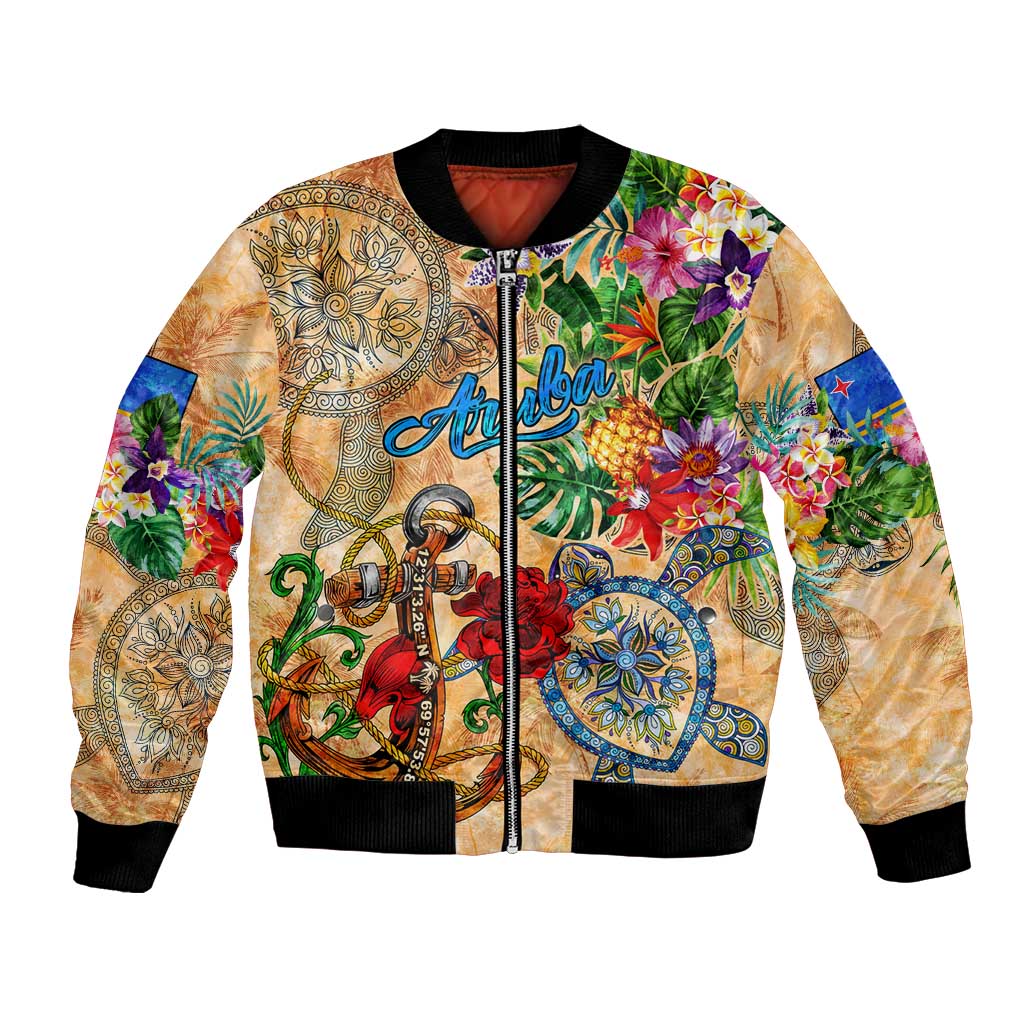 Aruba Bomber Jacket Geographic Coordinate Anchor - Turlte Tropical