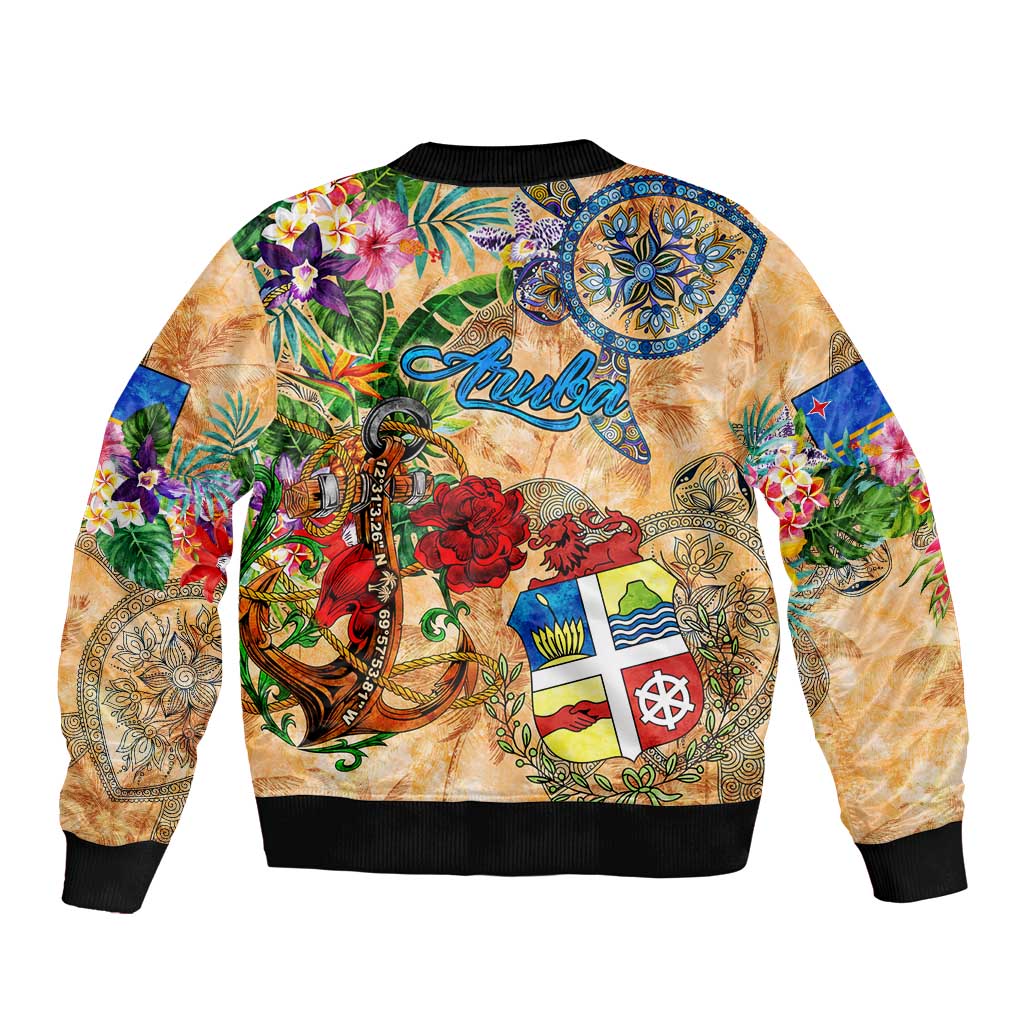 Aruba Bomber Jacket Geographic Coordinate Anchor - Turlte Tropical