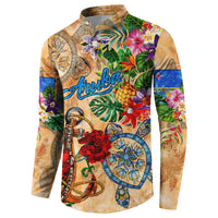 Aruba Button Sweatshirt Geographic Coordinate Anchor - Turlte Tropical