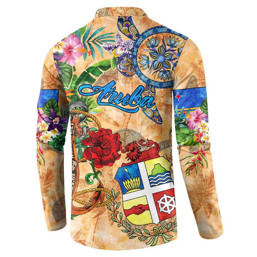 Aruba Button Sweatshirt Geographic Coordinate Anchor - Turlte Tropical
