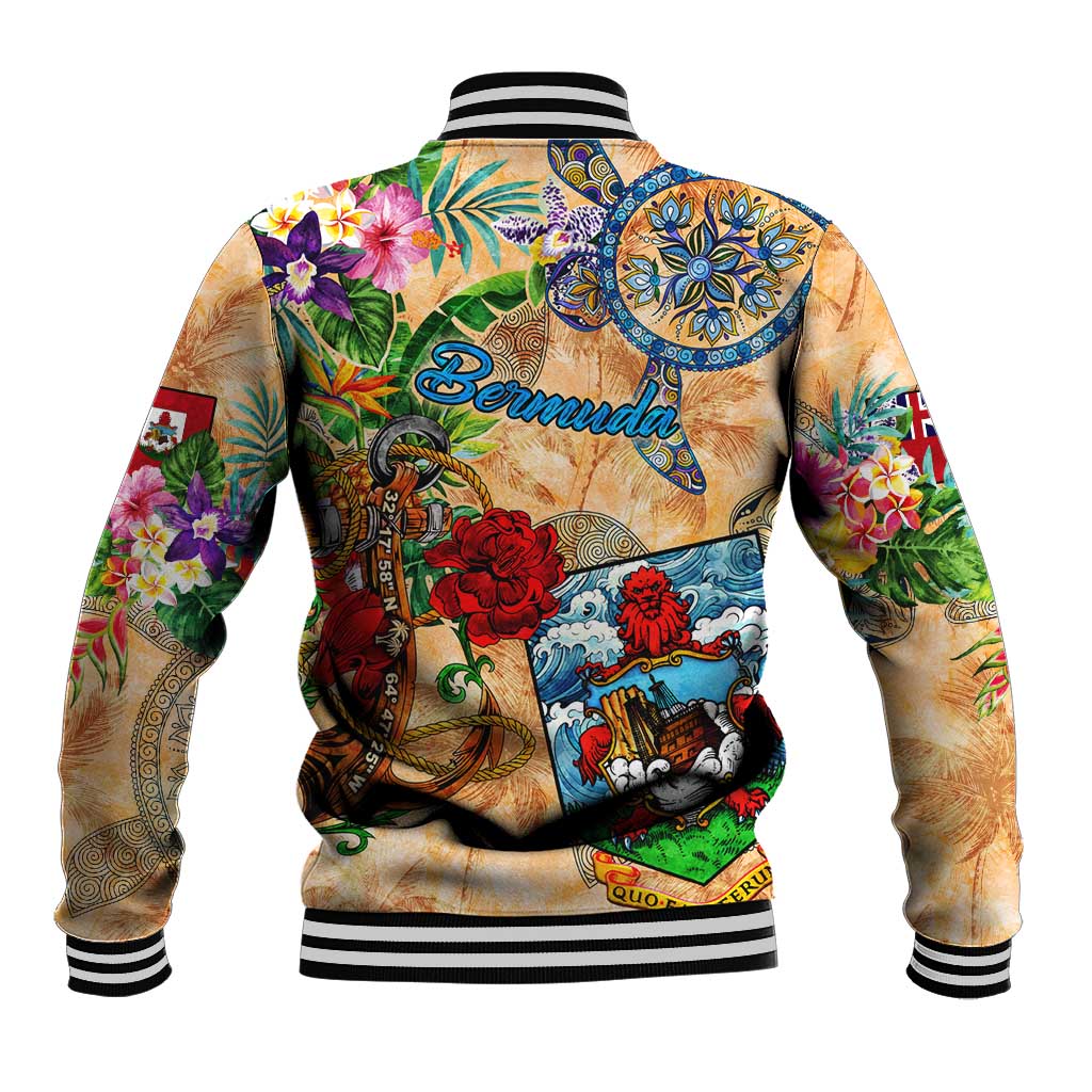 Bermuda Baseball Jacket Geographic Coordinate Anchor - Turlte Tropical