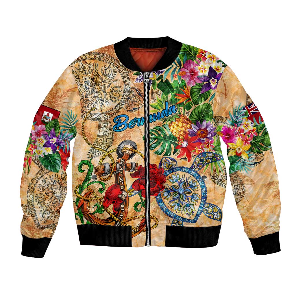 Bermuda Bomber Jacket Geographic Coordinate Anchor - Turlte Tropical
