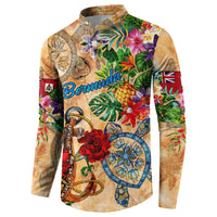Bermuda Button Sweatshirt Geographic Coordinate Anchor - Turlte Tropical
