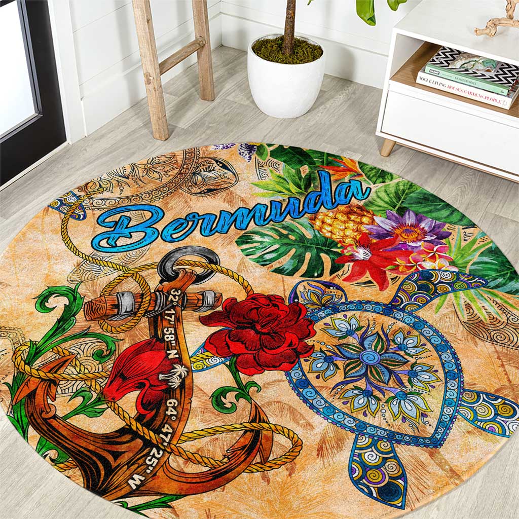 Bermuda Round Carpet Geographic Coordinate Anchor - Turlte Tropical