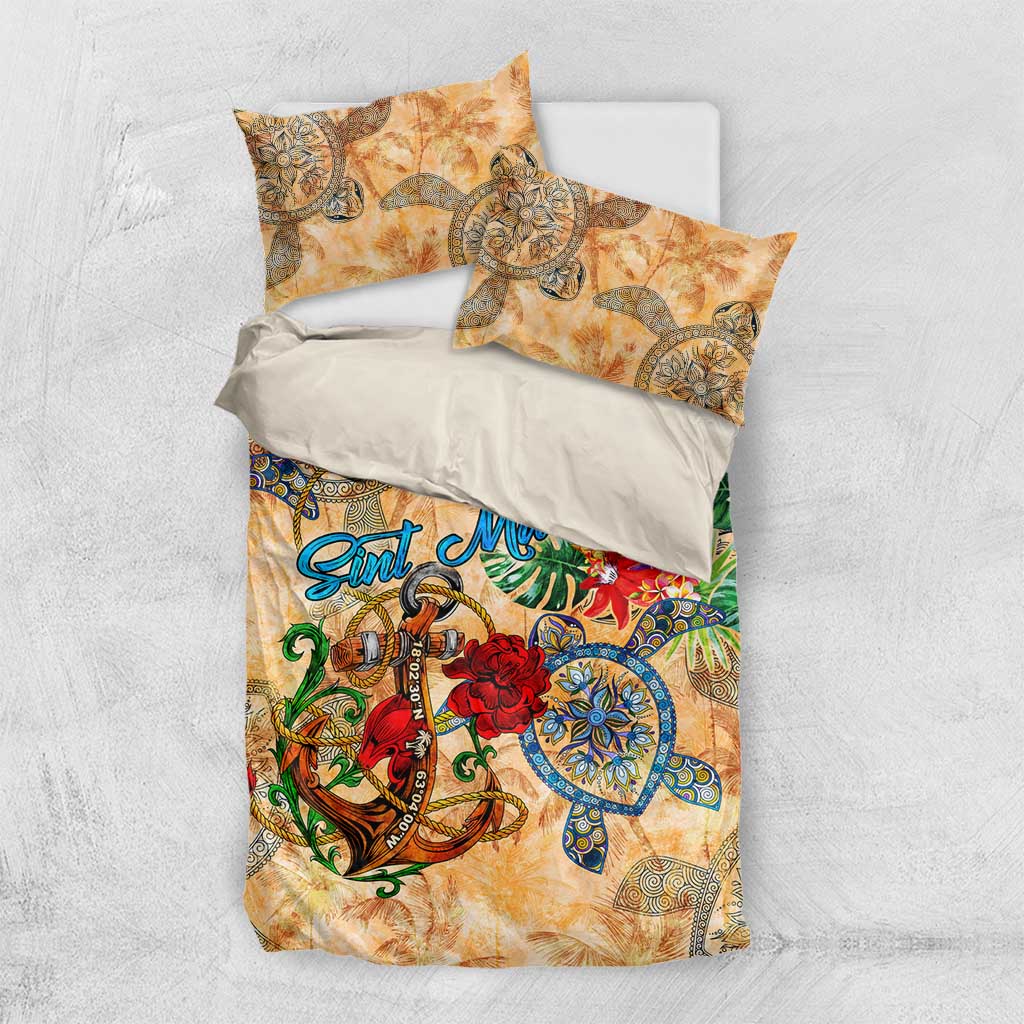 Sint Maarten Bedding Set Geographic Coordinate Anchor - Turlte Tropical