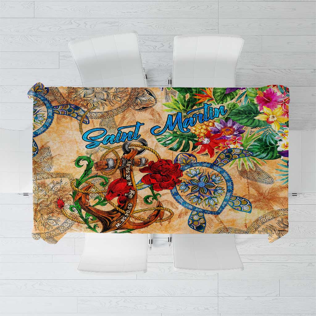 Saint Martin Tablecloth Geographic Coordinate Anchor - Turlte Tropical