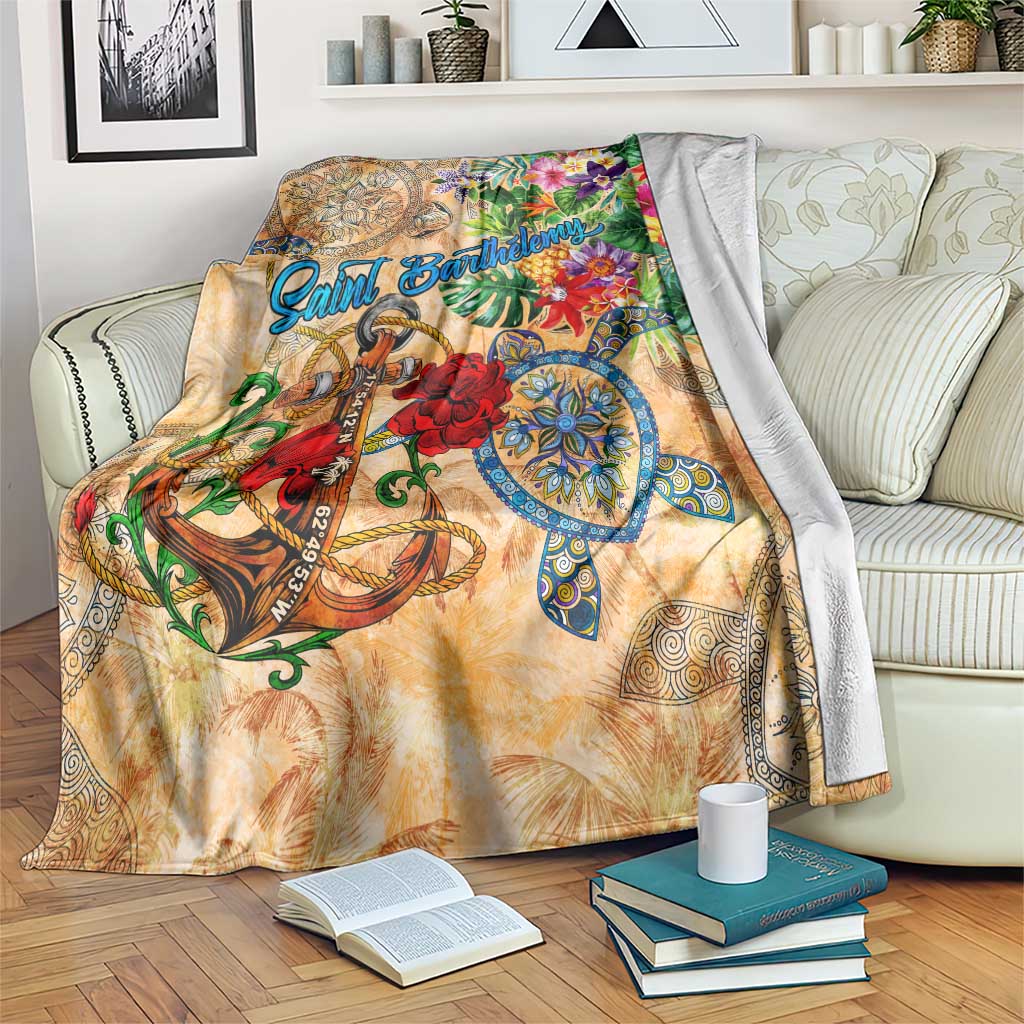 Saint Barthelemy Blanket Geographic Coordinate Anchor - Turlte Tropical