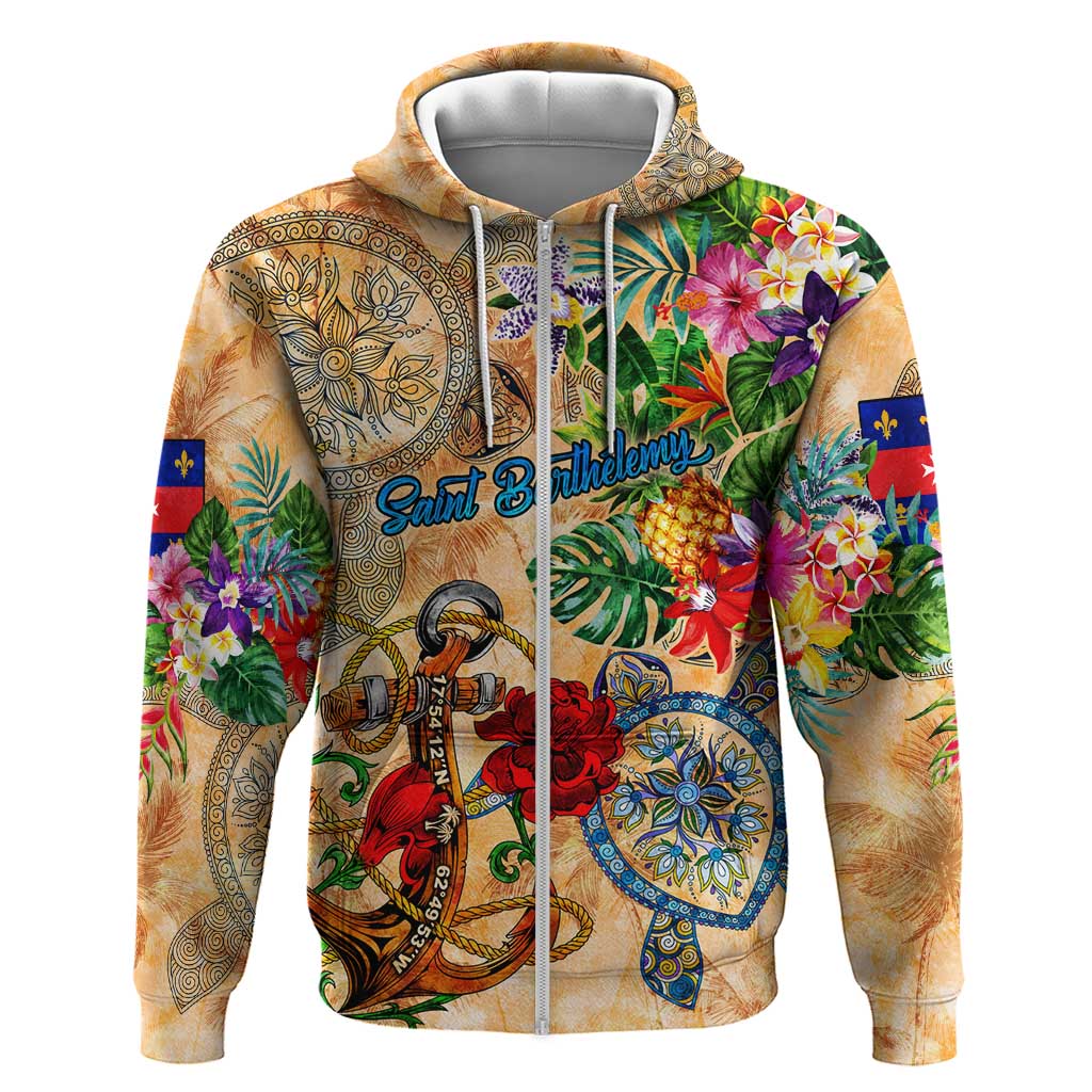 Saint Barthelemy Zip Hoodie Geographic Coordinate Anchor - Turlte Tropical