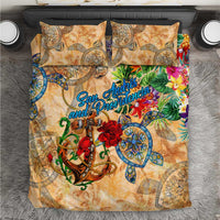Orange tropical bedding set with two matching patterned pillowcases and duvet