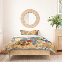 Orange tropical bedding set with patterned duvet and two coordinated pillowcases