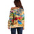 San Andrés and Providencia Off Shoulder Sweater Geographic Coordinate Anchor - Turlte Tropical