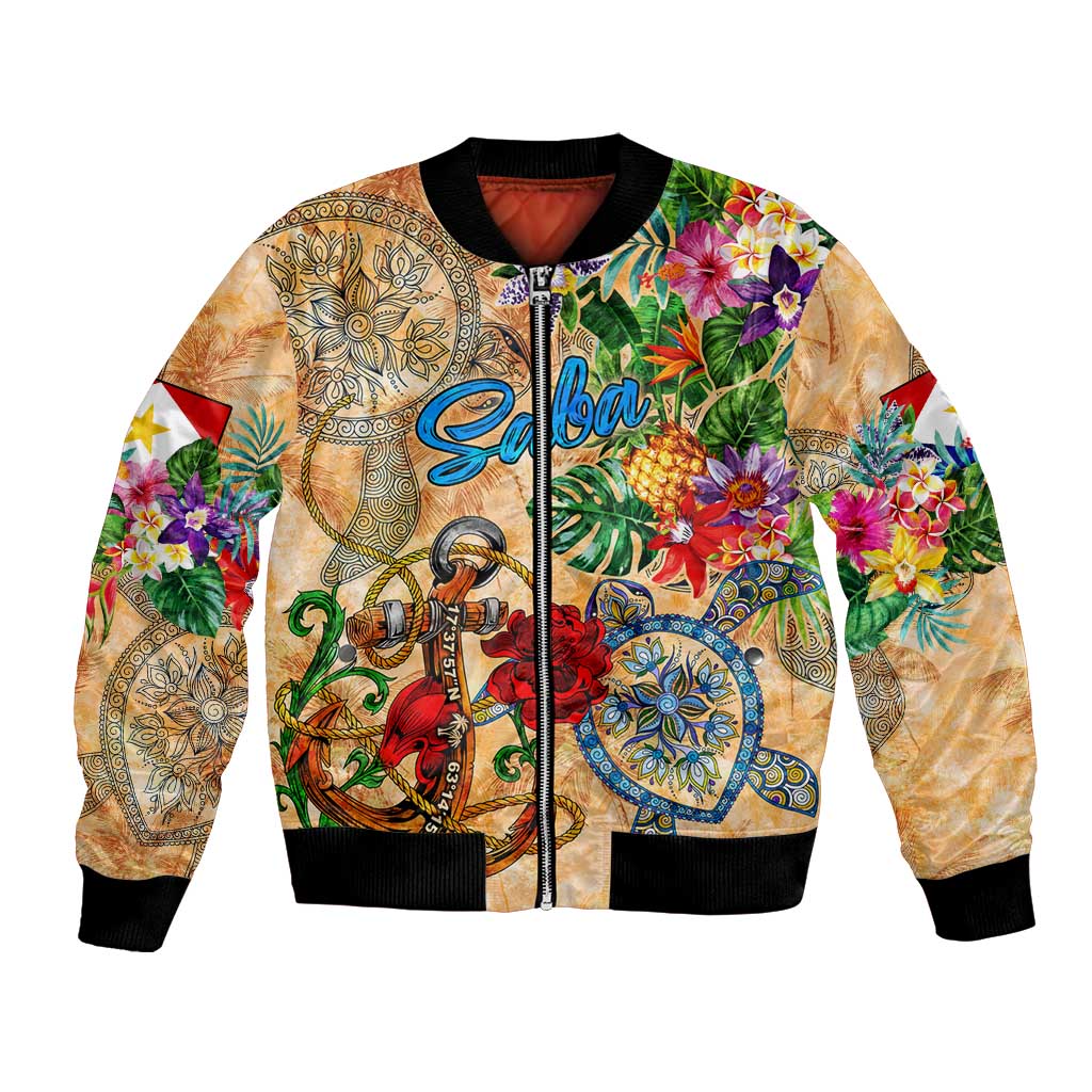 Saba Bomber Jacket Geographic Coordinate Anchor - Turlte Tropical