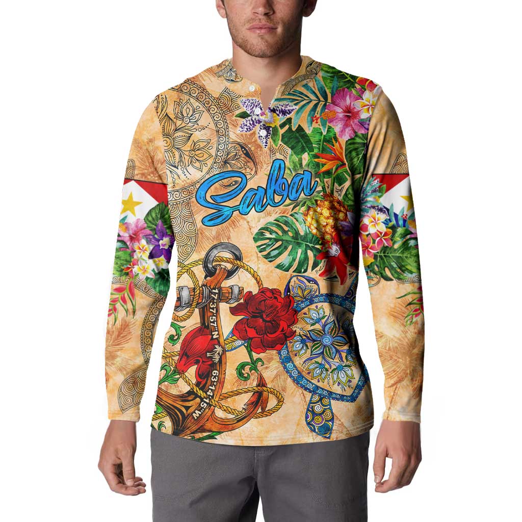 Saba Button Sweatshirt Geographic Coordinate Anchor - Turlte Tropical