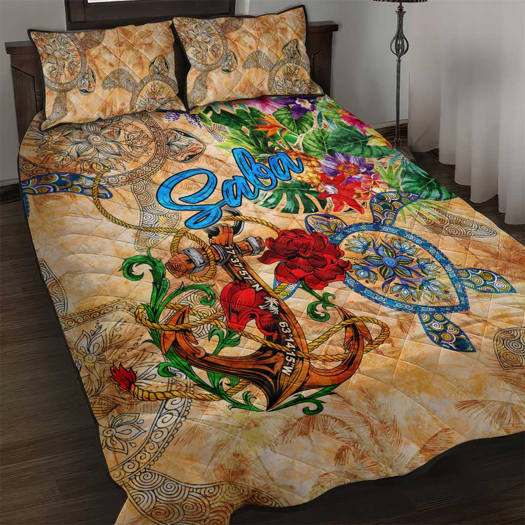 Saba Quilt Bed Set Geographic Coordinate Anchor - Turlte Tropical