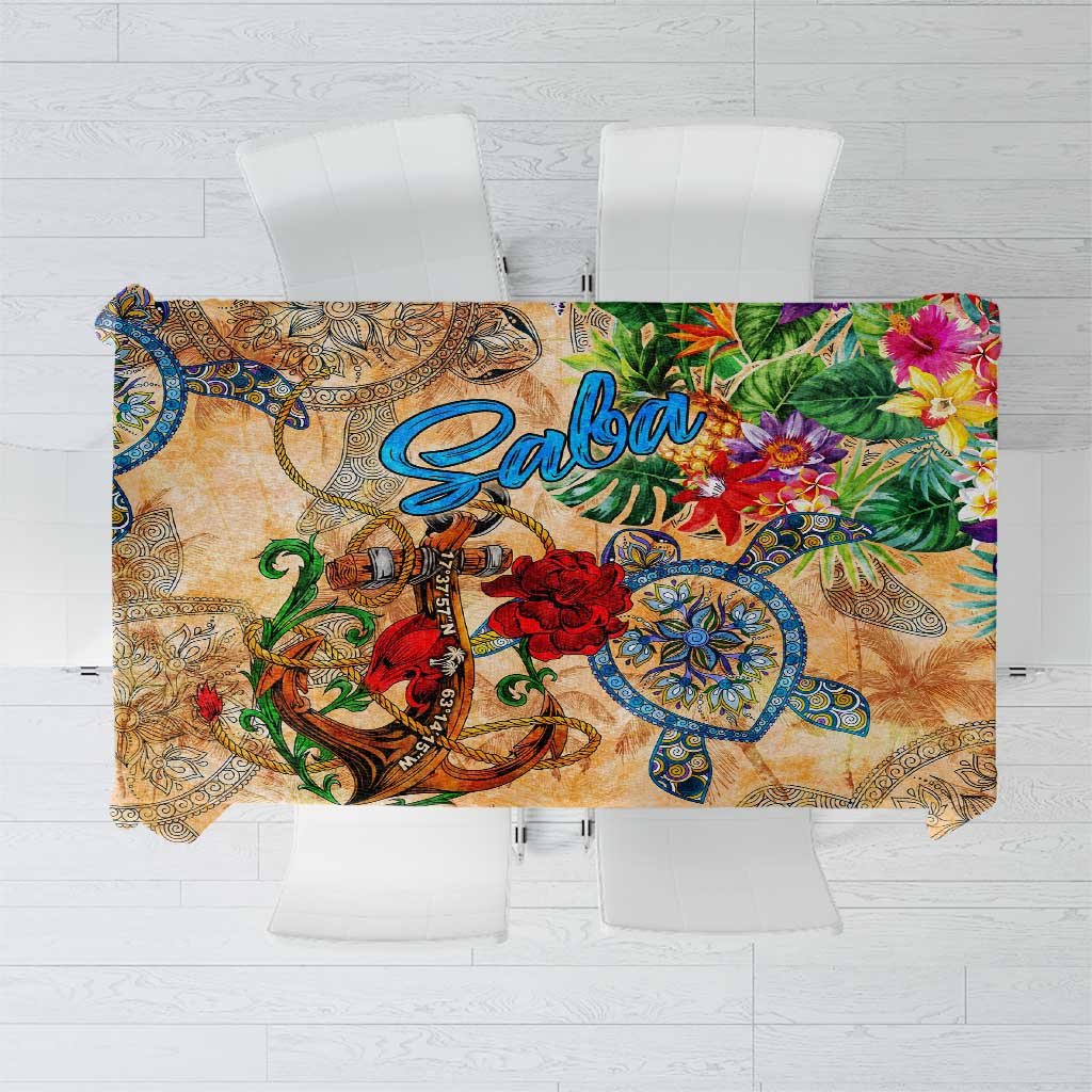 Saba Tablecloth Geographic Coordinate Anchor - Turlte Tropical