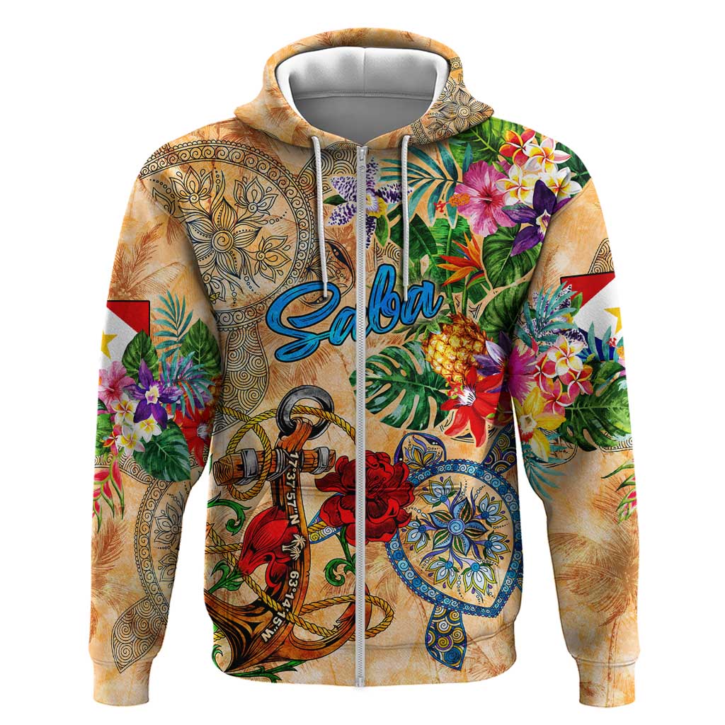 Saba Zip Hoodie Geographic Coordinate Anchor - Turlte Tropical