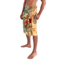 Orange tropical printed lavalava wrap skirt with anchor graphic and ornate details