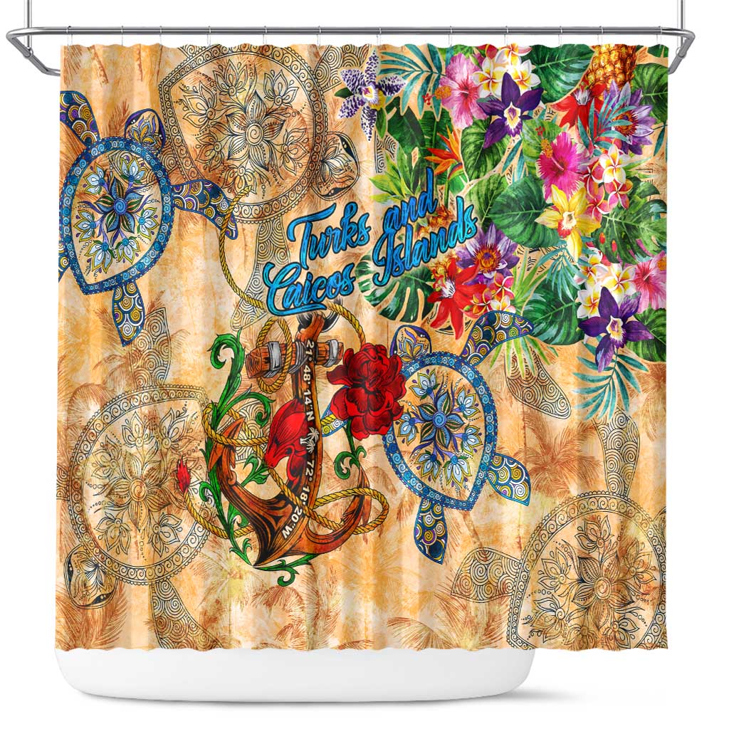 Turks and Caicos Islands Shower Curtain Geographic Coordinate Anchor - Turlte Tropical