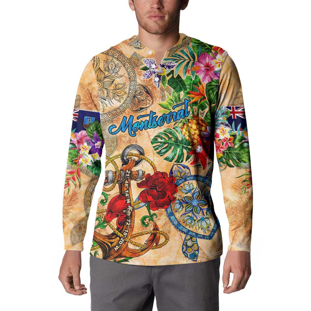 Montserrat Button Sweatshirt Geographic Coordinate Anchor - Turlte Tropical