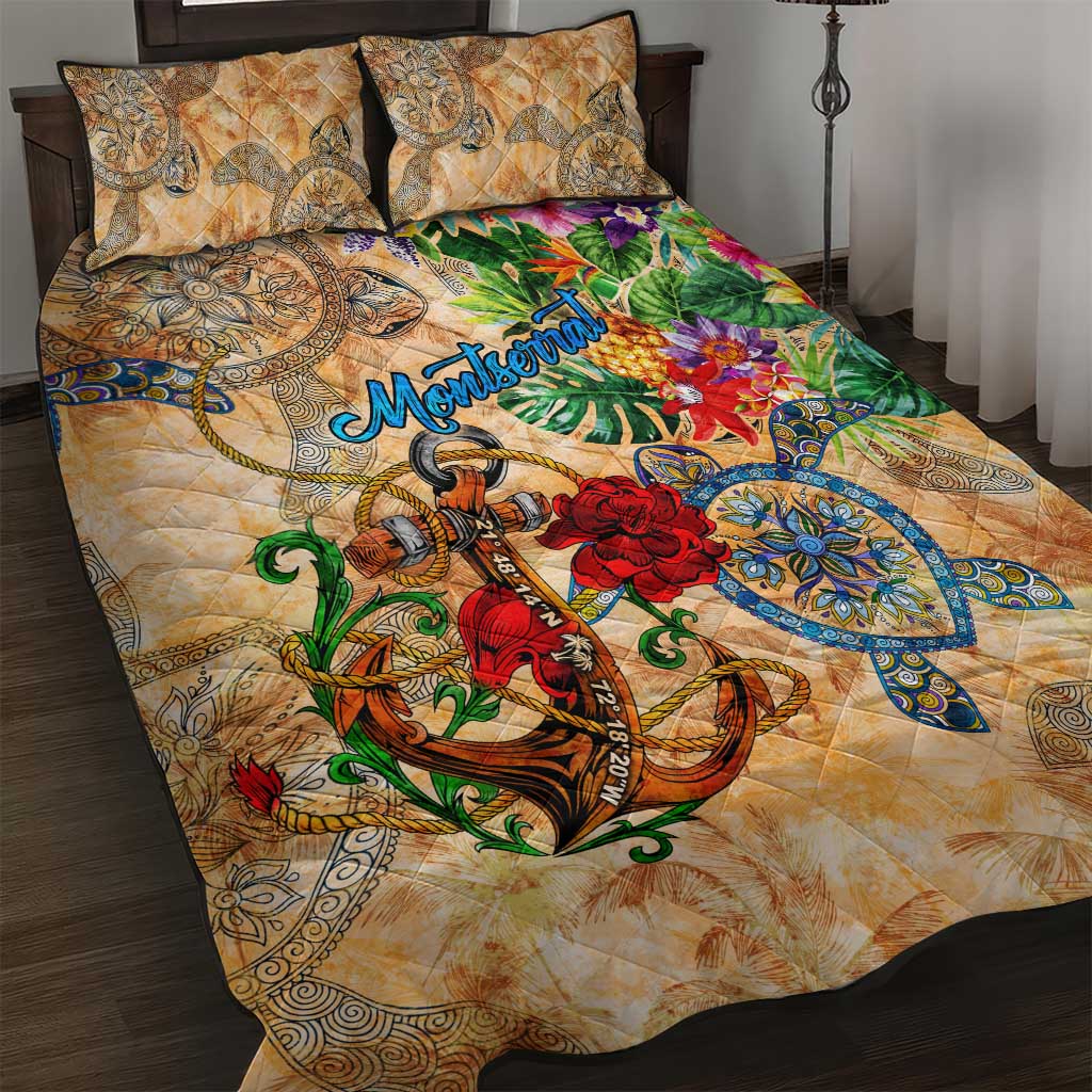 Montserrat Quilt Bed Set Geographic Coordinate Anchor - Turlte Tropical