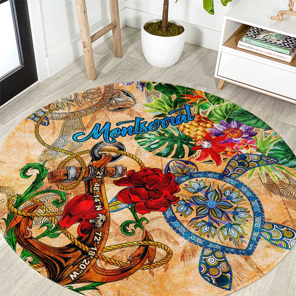 Montserrat Round Carpet Geographic Coordinate Anchor - Turlte Tropical