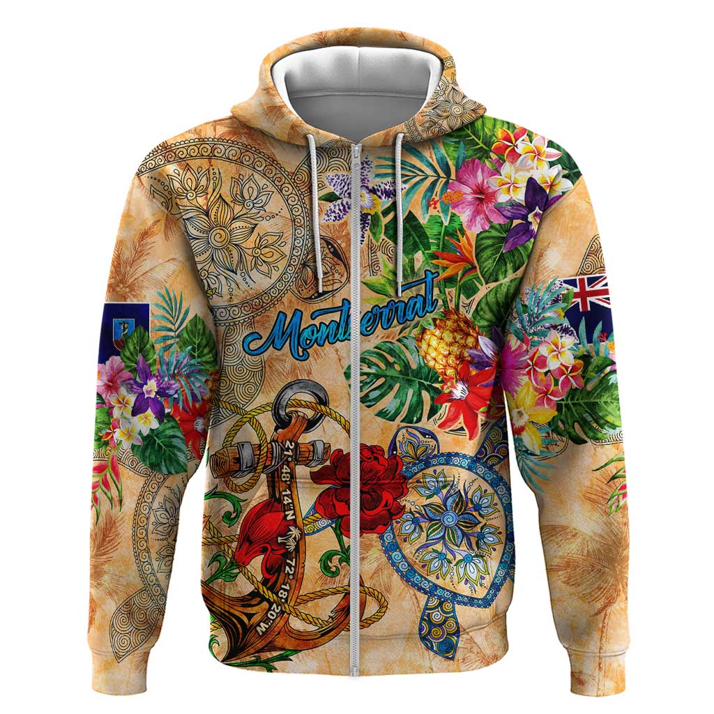 Montserrat Zip Hoodie Geographic Coordinate Anchor - Turlte Tropical