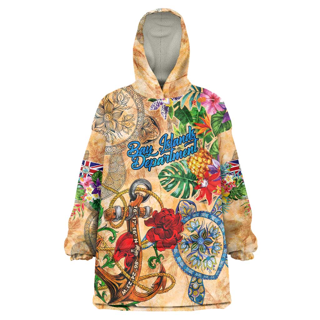 Bay Islands Department Wearable Blanket Hoodie Geographic Coordinate Anchor - Turlte Tropical