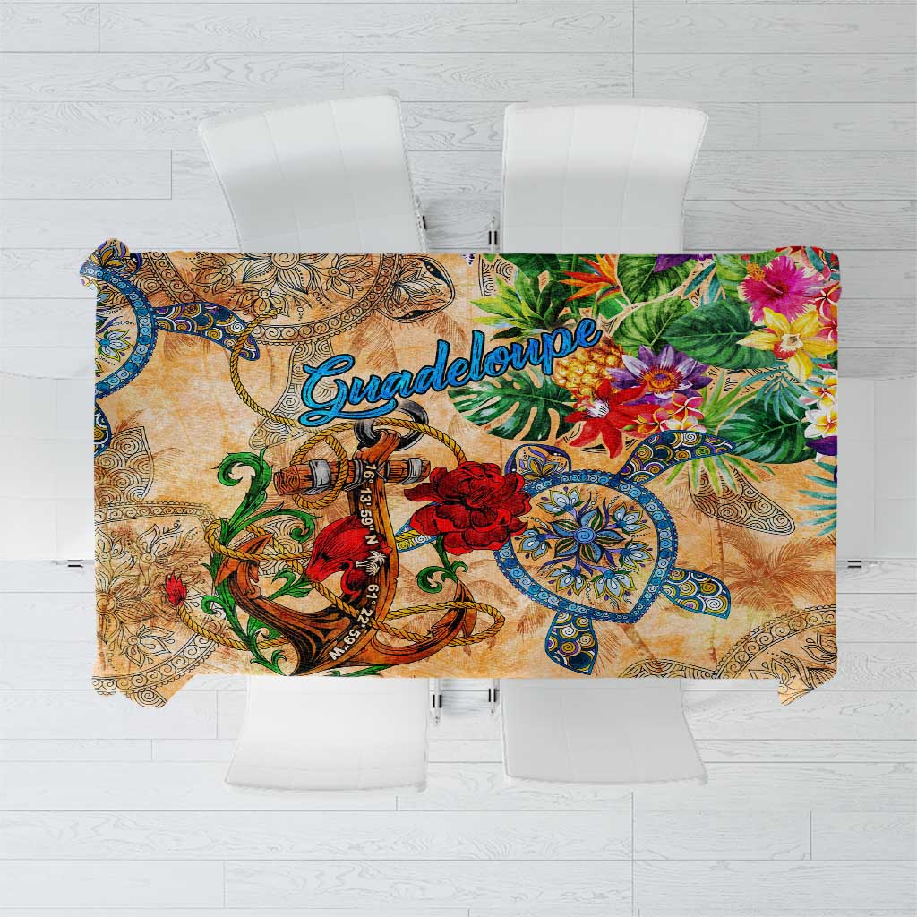 Guadeloupe Tablecloth Geographic Coordinate Anchor - Turlte Tropical