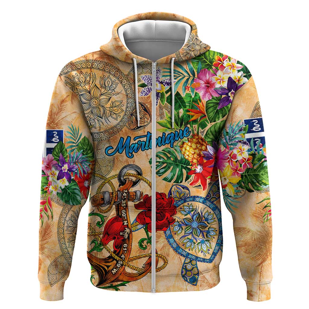 Martinique Zip Hoodie Geographic Coordinate Anchor - Turlte Tropical