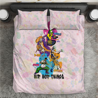 Purple pastel hip hop bedding set with colorful cartoon dancer print and two pillowcases