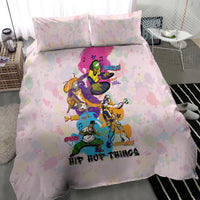 Purple pastel hip hop bedding set showing 'Hip Hop Things' graphic on duvet