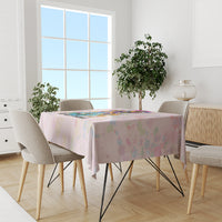Hip hop tablecloth on dining table, colorful top print with pastel splatter pattern