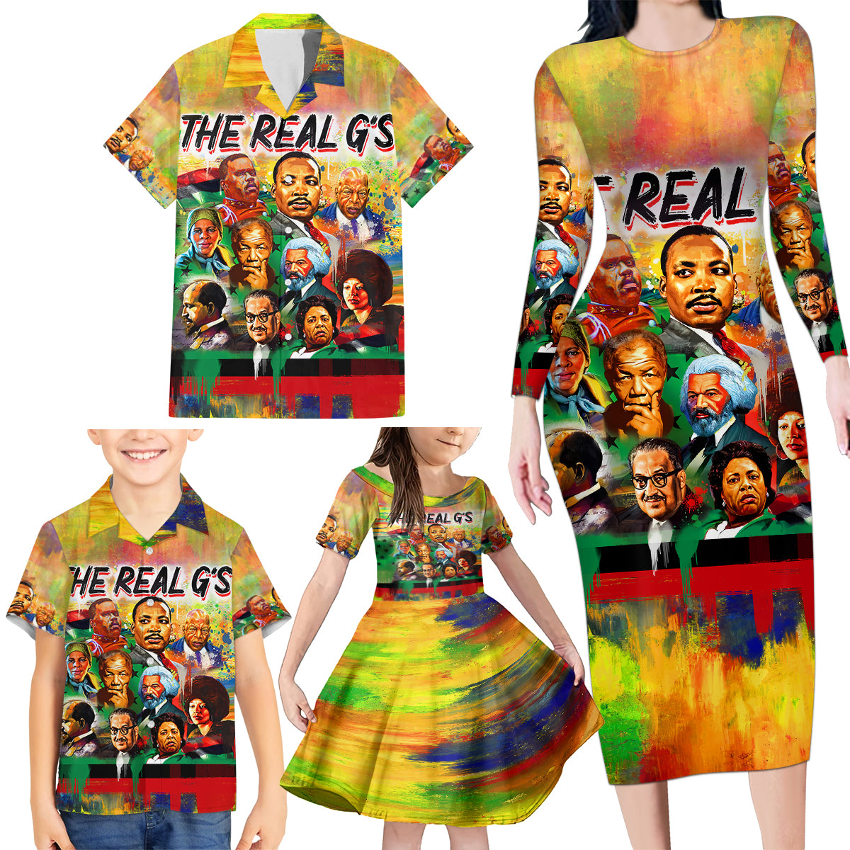 the-real-gs-family-matching-long-sleeve-bodycon-dress-and-hawaiian-shirt-civil-rights-leaders