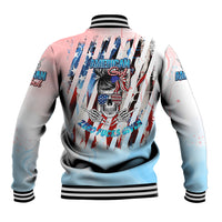 Unisex baseball jacket with back skull graphic and patriotic star/stripe print
