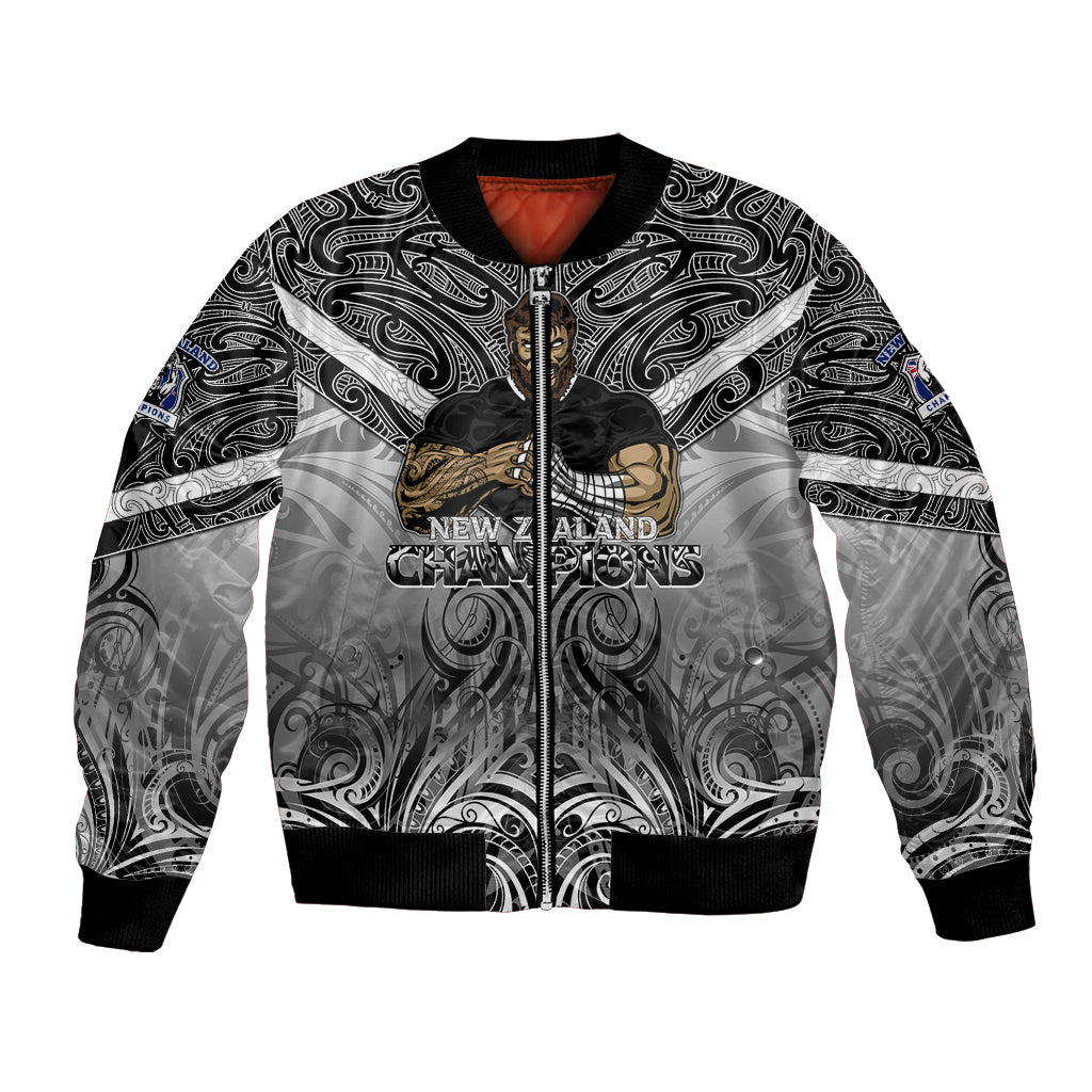 Black unisex bomber jacket with ornate paisley print, front zip, ribbed collar and cuffs